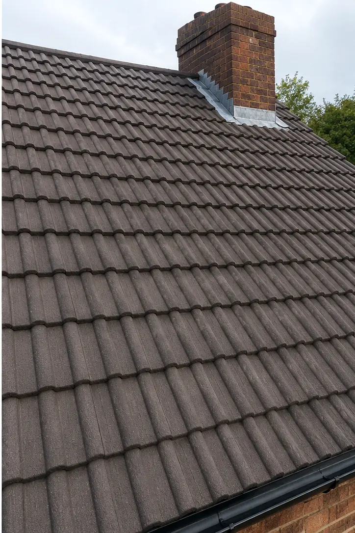 The same tiled roof cleaned and moss-free after treatment by Tammat Group