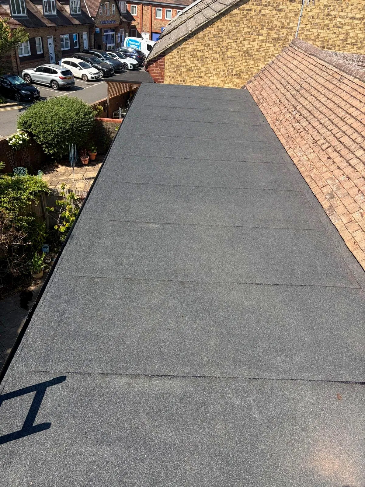 Newly laid flat felt roof